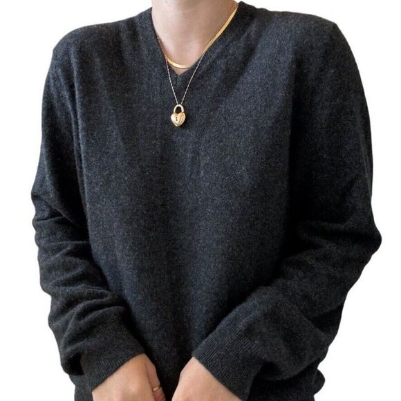 Club Room Mens 100% Cashmere Charcoal Grey V Neck Soft Sweater Sz L - Picture 3 of 6